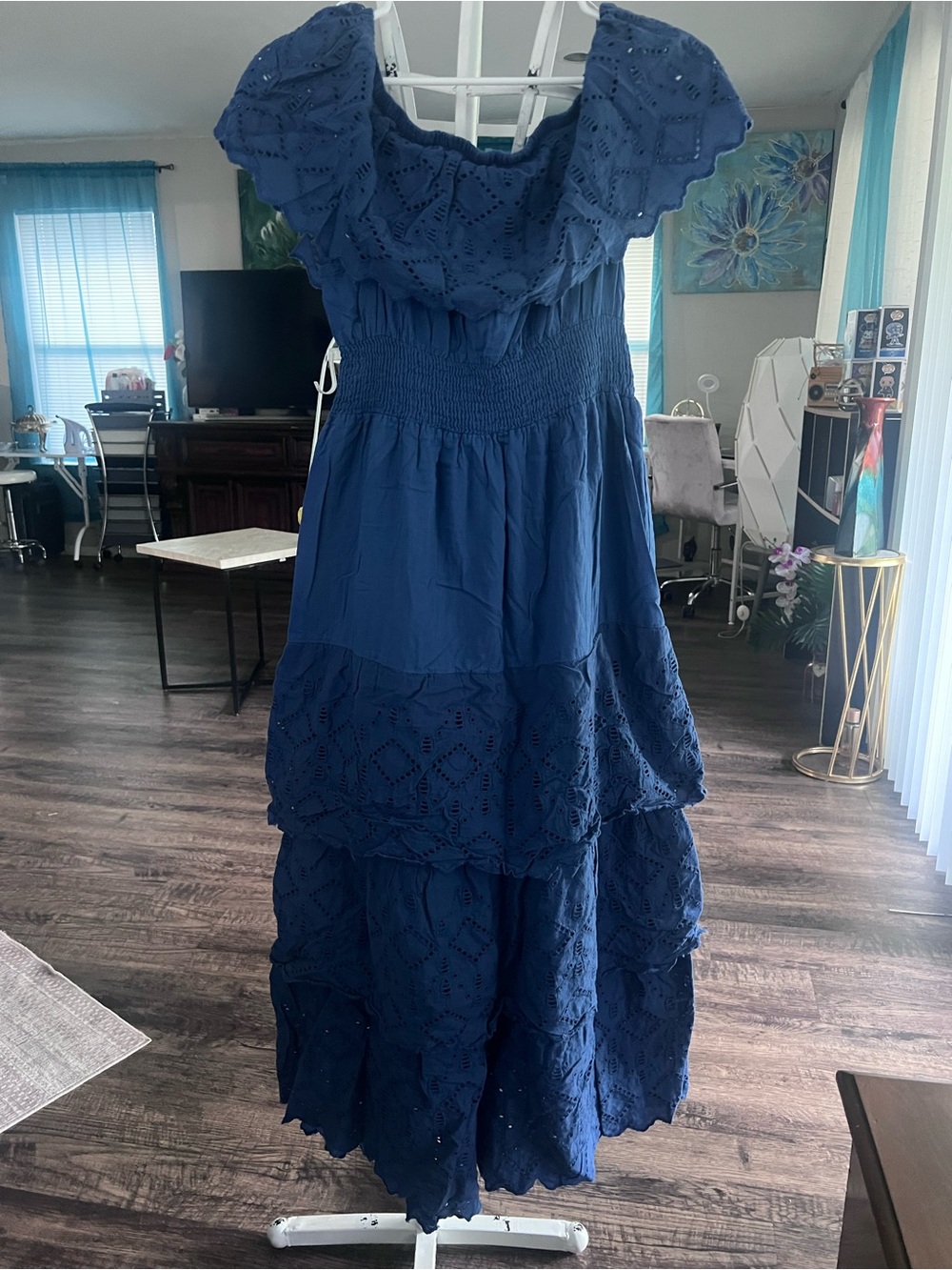 Mossimo Supply Co. Nado  Blue Eyelet Tiered Maxi Dress